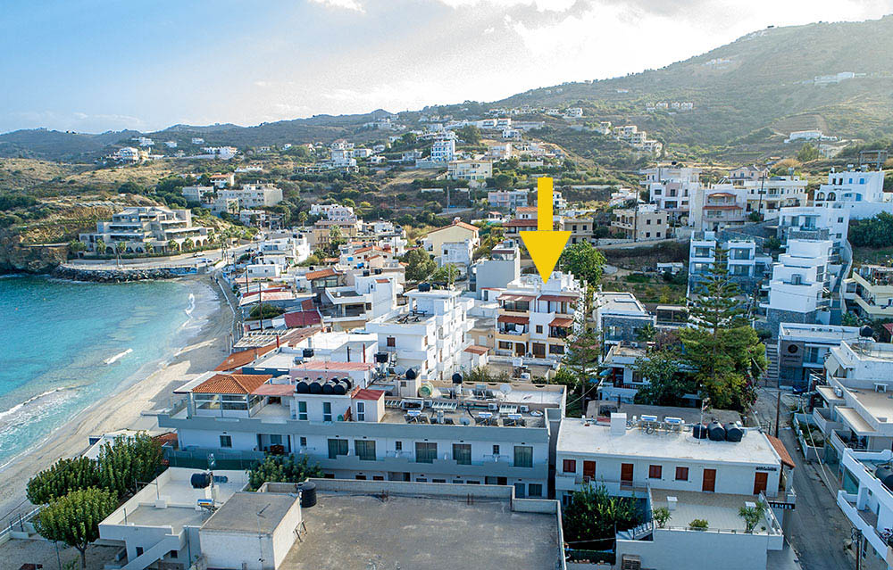 panoramic view of Stamatakis Apartments location in the village of Agia Pelagia